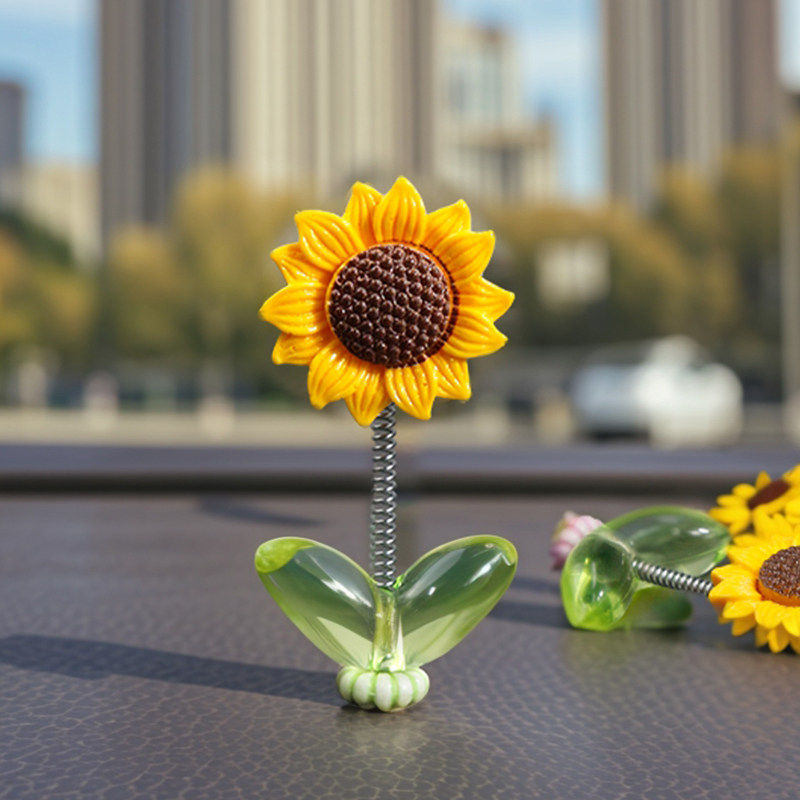 可爱摇头向日葵汽车摆件治愈清新花朵车载中控台后视镜装饰品摇摆