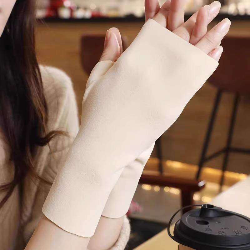 德绒半指手套女冬季半截漏手指加绒保暖防寒开车学生写字连指触屏,淘宝优惠券,粉丝福利购,淘宝优惠卷