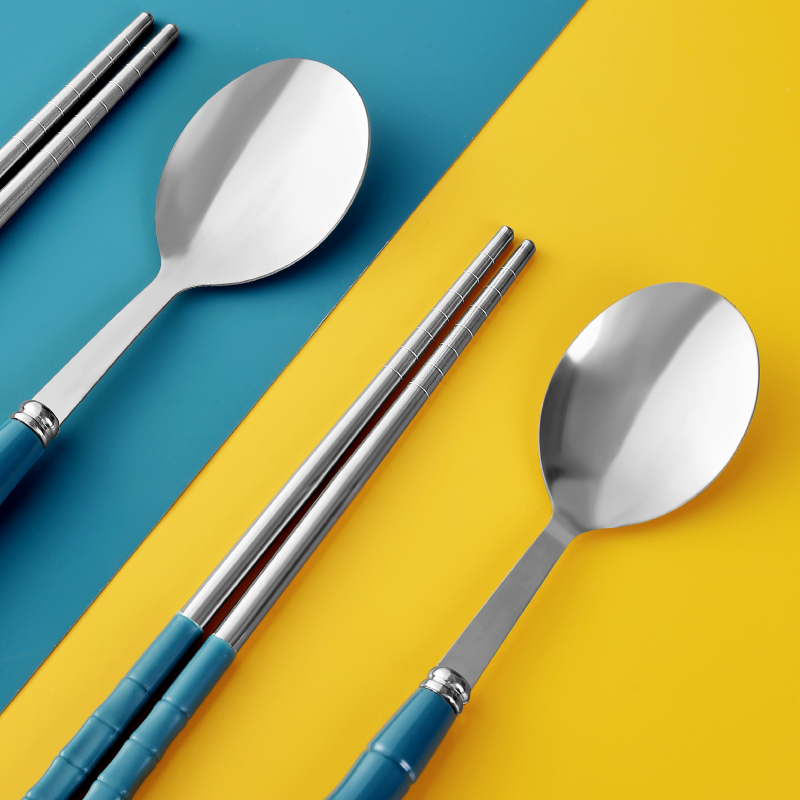 筷子勺子三件套家用便携高颜值不锈钢碗筷勺子套装高档精致餐具 - 图0