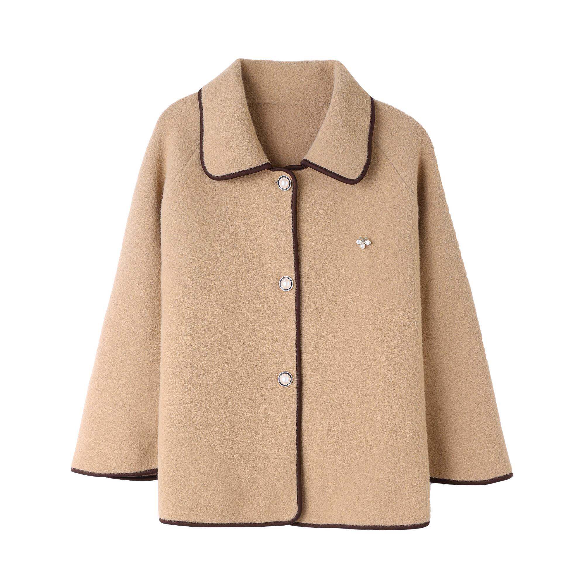 喜婆婆婚宴装2024新款小个子妈妈毛呢子红色礼服外套中年大码上衣