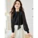 Black silk shirt 2025 new style women's spring ribbon mulberry silk shirt women's high-end light luxury top