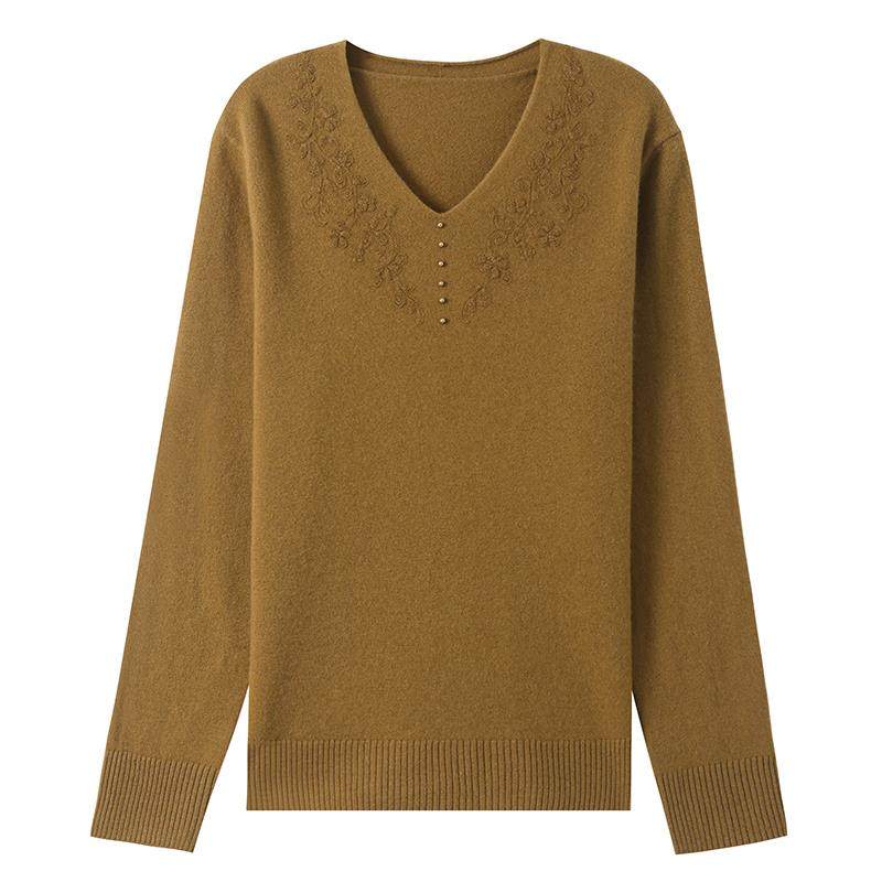 鄂尔多斯市羊绒衫女鸡心领100纯羊绒秋冬钉珠刺绣羊毛打底衫毛衣,淘宝优惠券,粉丝福利购,淘宝优惠卷