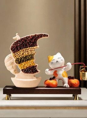 轻奢五谷丰登福猫帆船摆件