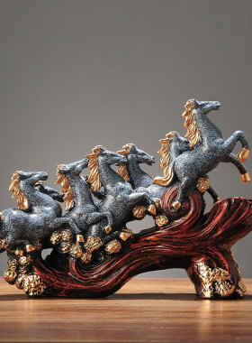 树脂八骏马雄风工艺品摆件摆设