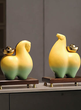 轻奢马上有钱摆件陶瓷元宝马客厅玄关办公室店铺家居饰品乔迁礼品