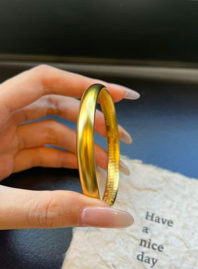 金店同款古法沙金莲花内心经手镯泥鳅背实心素圈闭口镯子结婚三金