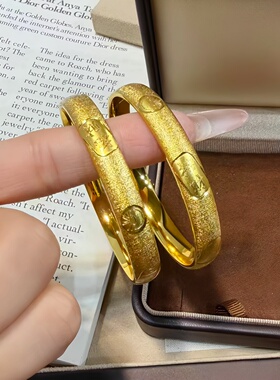 高级感沙金仿真金黄金色镯子古法沙金招财进宝手镯复古精致高端