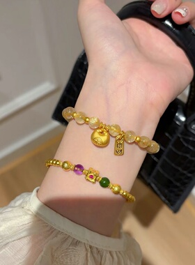 金店同款沙金仿真金小胖福金发晶手链女款轻奢高级感手串送女友