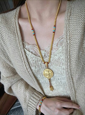 金店同款沙金仿真金108珠凤凰于飞香囊吊坠新款高级感项链送女友