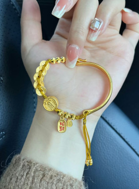 金店同款沙金仿真金五帝钱暴富半镯手链女款高级感手串送女友礼物