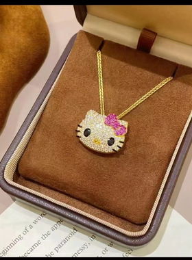 金店同款沙金仿真金HelloKitty凯蒂猫项链女款轻奢小众设计锁骨链