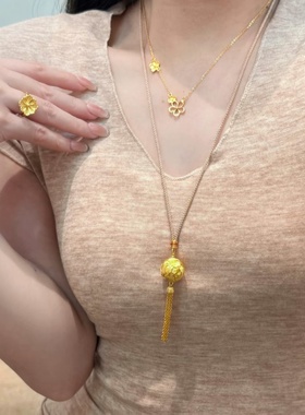 金店同款沙金仿真金繁花似锦流苏项链女款轻奢小众设计百搭精致