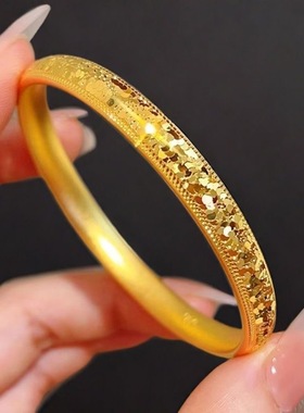 金店同款古法沙金时尚百搭仿真金高保色久不掉色泥鳅背碎冰冰手镯