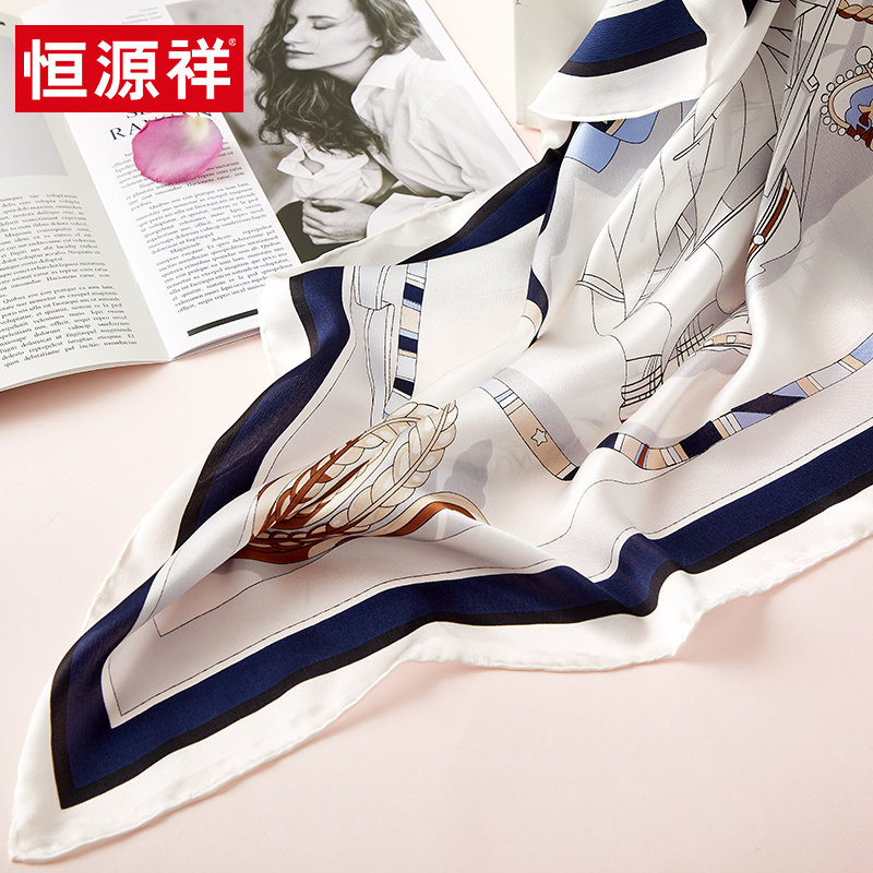 恒源祥羊绒服饰旗舰店恒源祥丝巾女真丝小方巾春夏季薄款百搭绑包桑蚕丝绸妈妈围巾领巾0