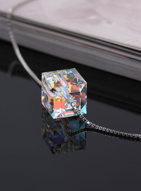 纯银水晶女士短款韩版极光方糖