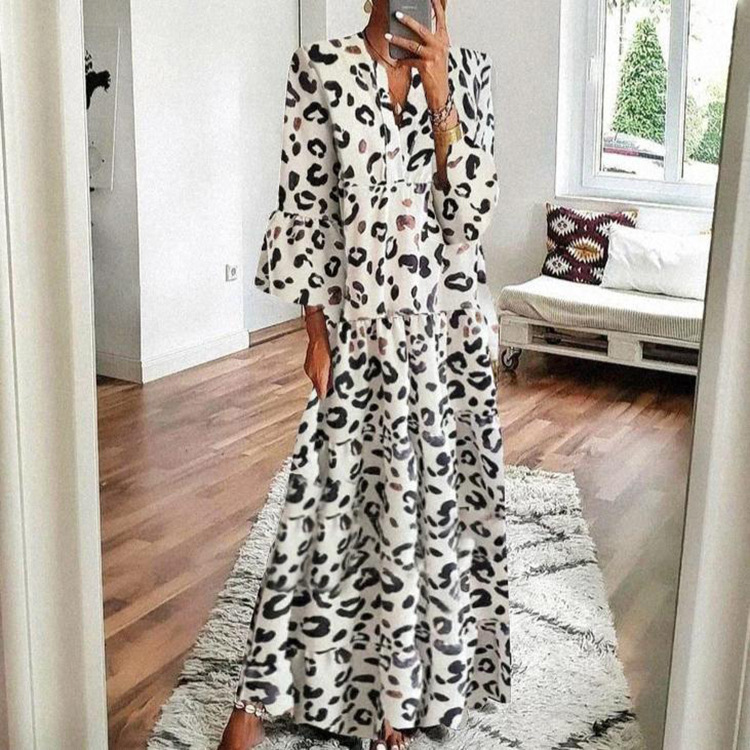 2024 Women's Fashion INS Leopard Print Dress Bohemian Dress - 图0