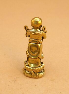 黄铜金童玉女善财童子摆件龙女佛像童男童女一对铜像家居装饰摆件