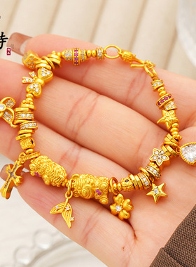 爆款镶钻十字架风车盘缠手链时尚新中式黄金色吊坠手链轻奢高级