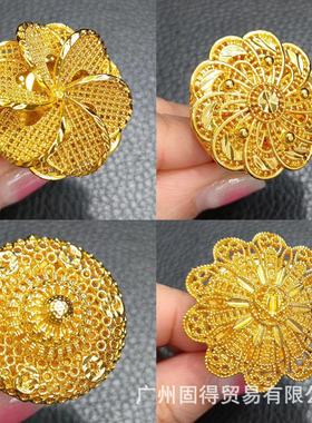 迪拜黄金色镂空花朵戒指女印度非洲欧美婚礼jewelry跨境指环饰品