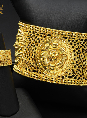 中东迪拜饰品黄金色沙金手镯女戒指套装跨境简约时尚手环宴会礼物