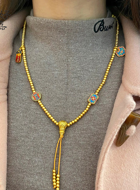 2025新中式女款念珠上上签流苏项链沙金朝珠多圈高级感毛衣链首饰