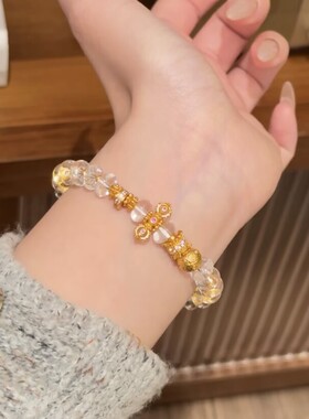 沙金黄金色古法沙金陨石星球金刚杵白水手链古法精致高级手串