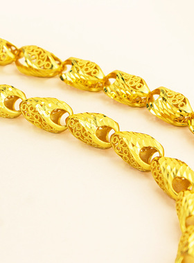 新中式沙金镂空麦穗项链男款配饰鎏金国潮风轻奢大金链子久不