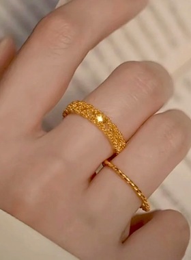 金店同款沙金镂空花丝戒指蕾丝金色素圈气质百搭指环送女友礼物