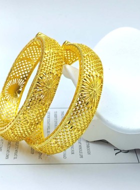 2025女款热销沙金手镯中东迪拜越南沙金卡扣孔雀开屏镂空夸张手环