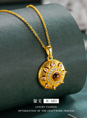 小红书爆款八芒星虎眼吊坠沙金太阳花虎眼拉丝钻石项链送女友