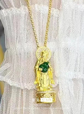 镶钻福禄财神绿玉髓项链 女新中式国潮风小众设计沙金百搭锁骨链
