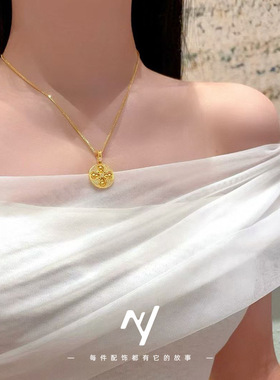 2025沙金拉丝镶钻十字金刚杵旋转葫芦吊坠轻奢vitage高级感女项链