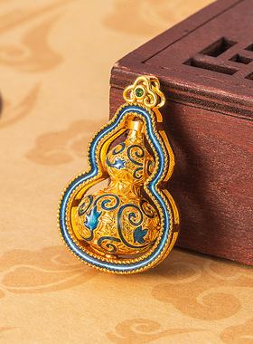 黄金色沙金福禄绵绵葫芦吊坠新中式青花瓷项链花丝锁骨链旋转挂坠