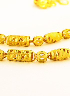 新款镀黄金色项链男女竹节麻花老板链金店同款鎏金国潮风结婚