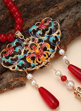 2026马面裙汉服配饰国风软背云长璎珞红色流苏过年喜庆衣链女项链