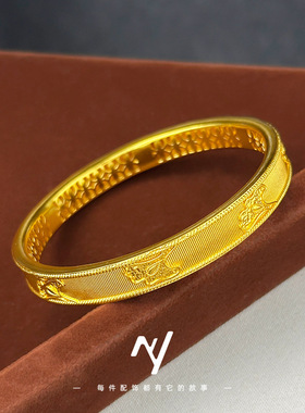 2025新款小红书金店同款越南沙金精品金丝绸银杏叶手镯新女式手环