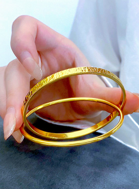 2025金店同款沙金碎冰冰双环手镯女士网红时尚碎冰纹百搭双圈手环