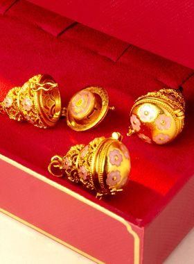 2026黄金色越南沙金珐琅粉葫芦莲花莲心吊坠女款甜美气质锁骨项链