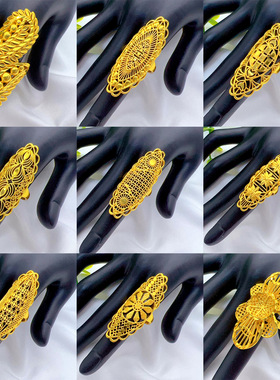 2025新款铜镀沙金镂空中东迪拜新娘戒指时尚潮流沙金镂空花卉指环