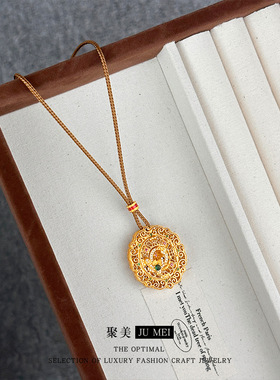 2025款新中式镂空花丝镶钻沙金花开见佛可打开吊坠 diy编绳毛衣链