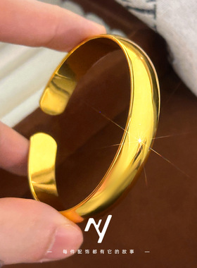 2025小红书抖音热款越南沙金款12n宽面开口光面手镯妈妈复古手环