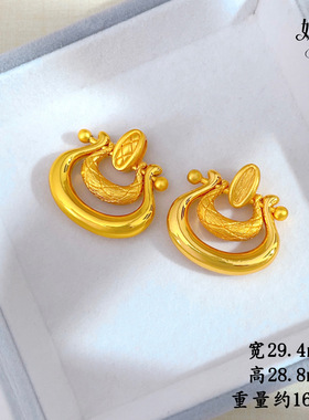 金店黄金色沙金如意锁愿转动锁包吊坠女式古法传承复古宫廷风项链