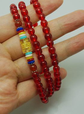 藏风馆 6毫米通透红琉璃佛珠 六字真言本命年多圈手链手串女 礼物