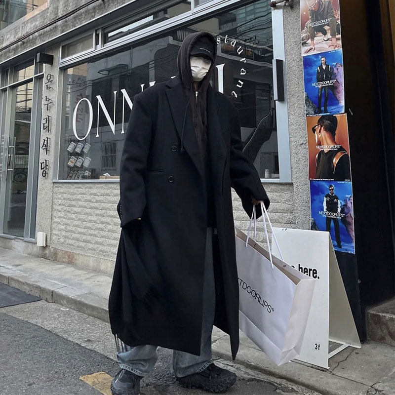 清仓 GRAILZ LEARL秋长款羊毛廓形垫肩纽扣过膝大衣 vibe风男风衣,淘宝优惠券,粉丝福利购,淘宝优惠卷