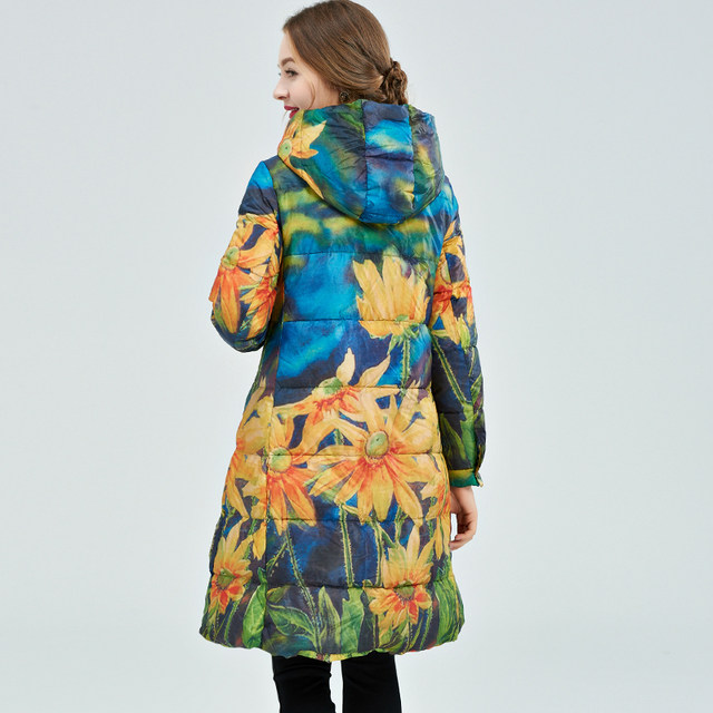 2023 winter brand printed down jacket ethnic style a-line