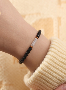 禅木匠黑檀木孔雀石细款手链