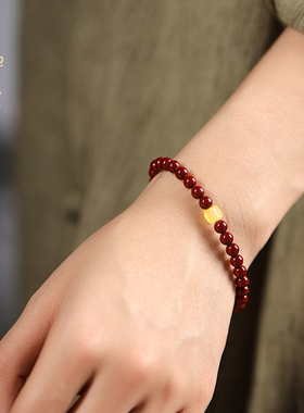 禅木匠朱砂蜜蜡细款手链