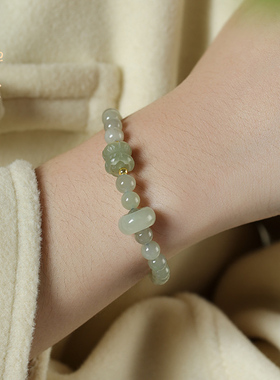 禅木匠并蒂莲花和田玉贡木手链