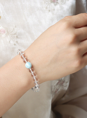 天然海纹石白水晶手串女款