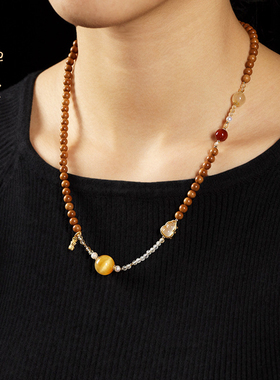 檀香木虎眼石金发晶手链